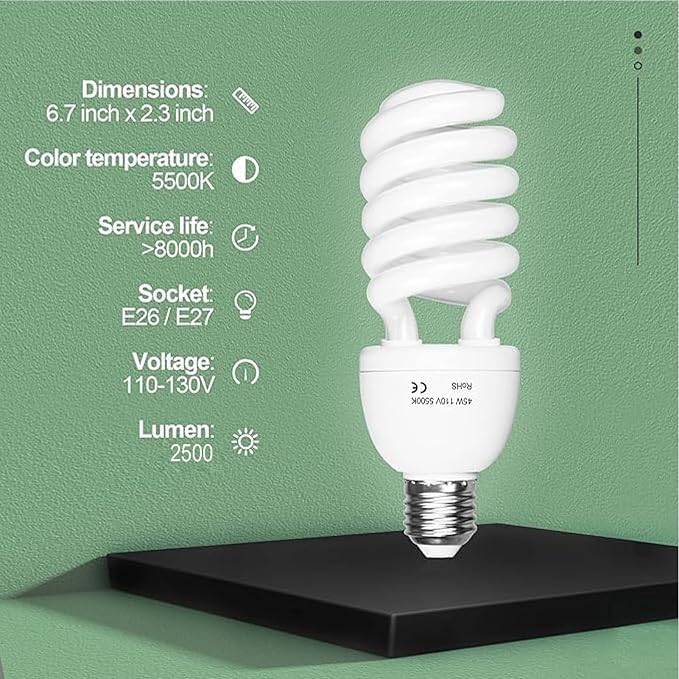 EMART Full Spectrum Light Bulb, 2 x 45W 5500K Spiral CFL Daylight - Image 6