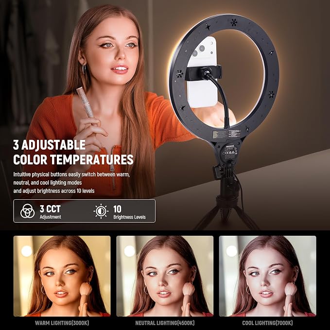 NEEWER Entry Level Version 10.5" Desk Ring Light w Tripod Stand/Phone Holder - Image 3