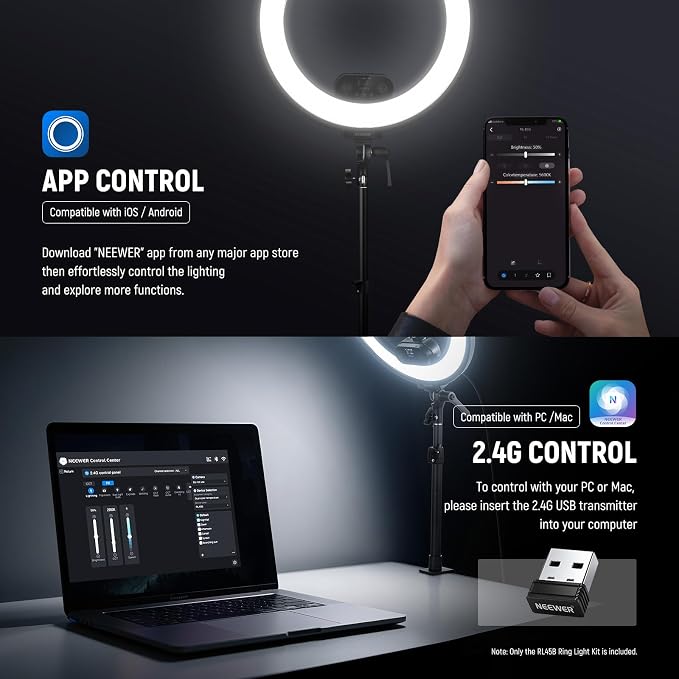 NEEWER RL45B 18" Edge Lit Desk Ring Light - Image 6