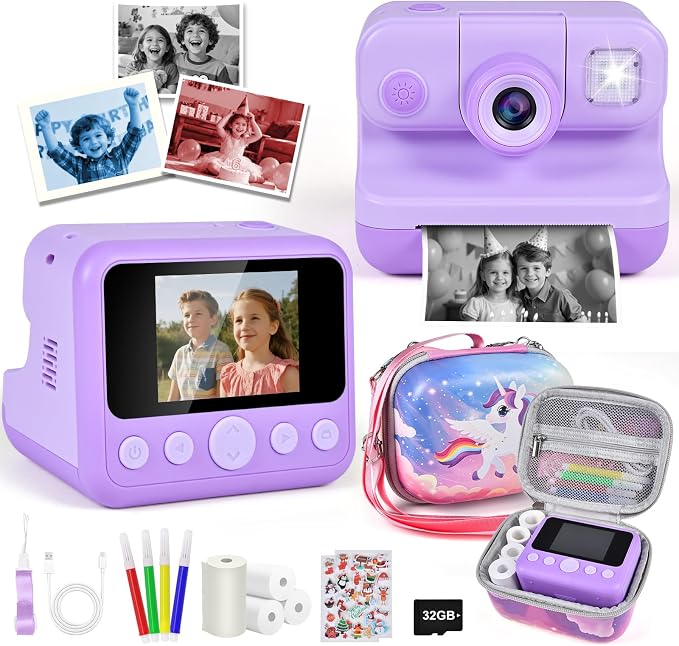 Kids Instant Print Camera with Carrying Bag, 1080P HD Digital Camera by Elecoutek