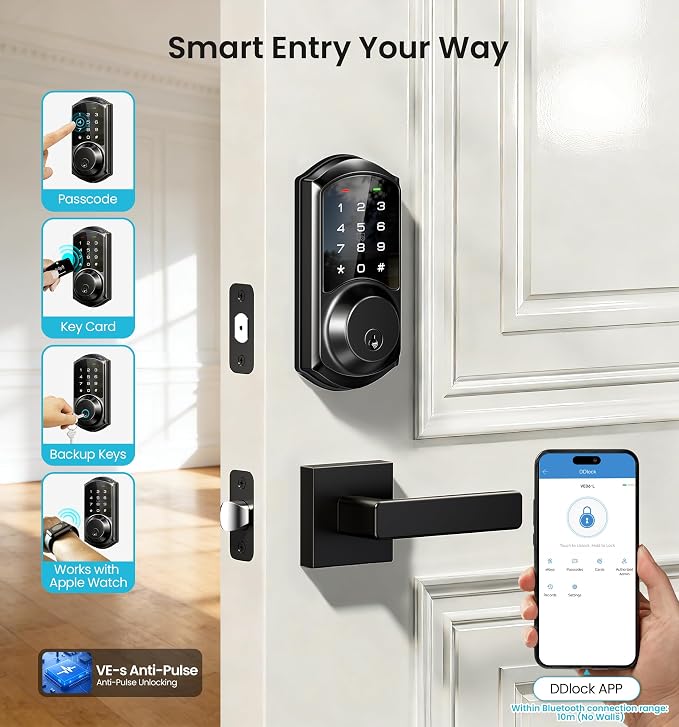 Veise VE06-L Smart Locks with 2 Lever Handle Set, App Control, Keyless Entry - Image 2