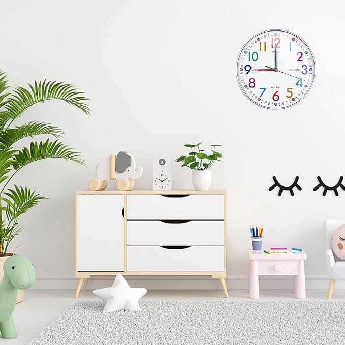 Wall Clock for Kids Learning Tell Time Easily Non-Ticking Battery Operated Kids - Image 7