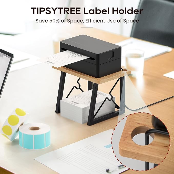 Label Holder for Rolls and Fan-fold Labels, Wooden Label Stand for Shipping - Image 3