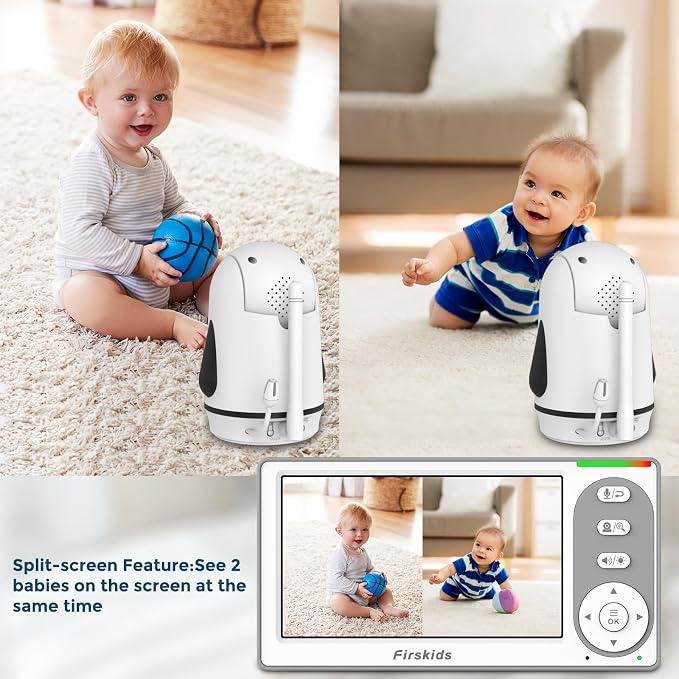 Split-Screen Baby Monitor with 2 Cameras No WiFi, 30H Battery, Pan-Tilt-Zoom - Image 3