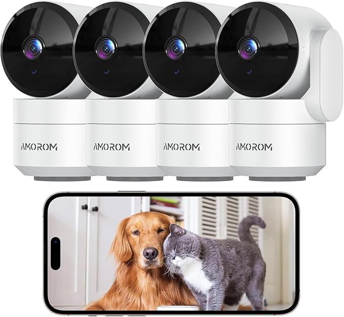 4 Pack Indoor Security Camera, 360° Pan Tilt Home Surveillance Cam, 2-Way Audio by AMOROM