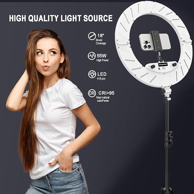 18 Inch Ring Light Kit, 55W Dimmable LED Light, Tripod Stand, Remote Controller - Image 2