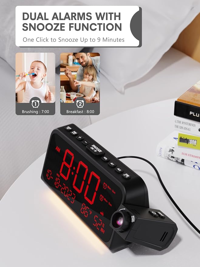 Projection Alarm Clock for Bedroom Ceiling, Digital Clock Projector - Image 8