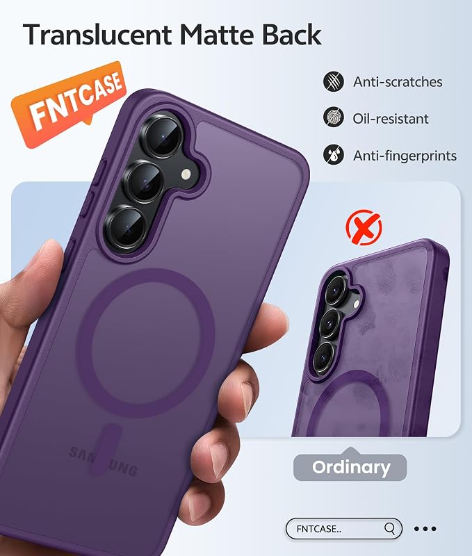 FNTCASE for Samsung Galaxy S25 FE Case: Magnetic Translucent Matte Military - Image 6