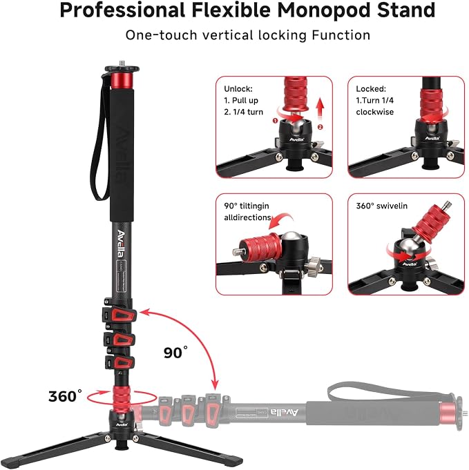 Avella C324D Carbon Fiber 67 Inch Camera Monopod Professional Telescopic Video - Image 4