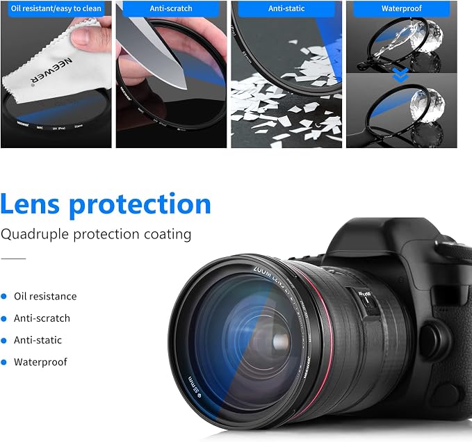 NEEWER 55mm MRC UV Protection Filter 30 Layer Multi Resistant Nano Coatings/HD - Image 6