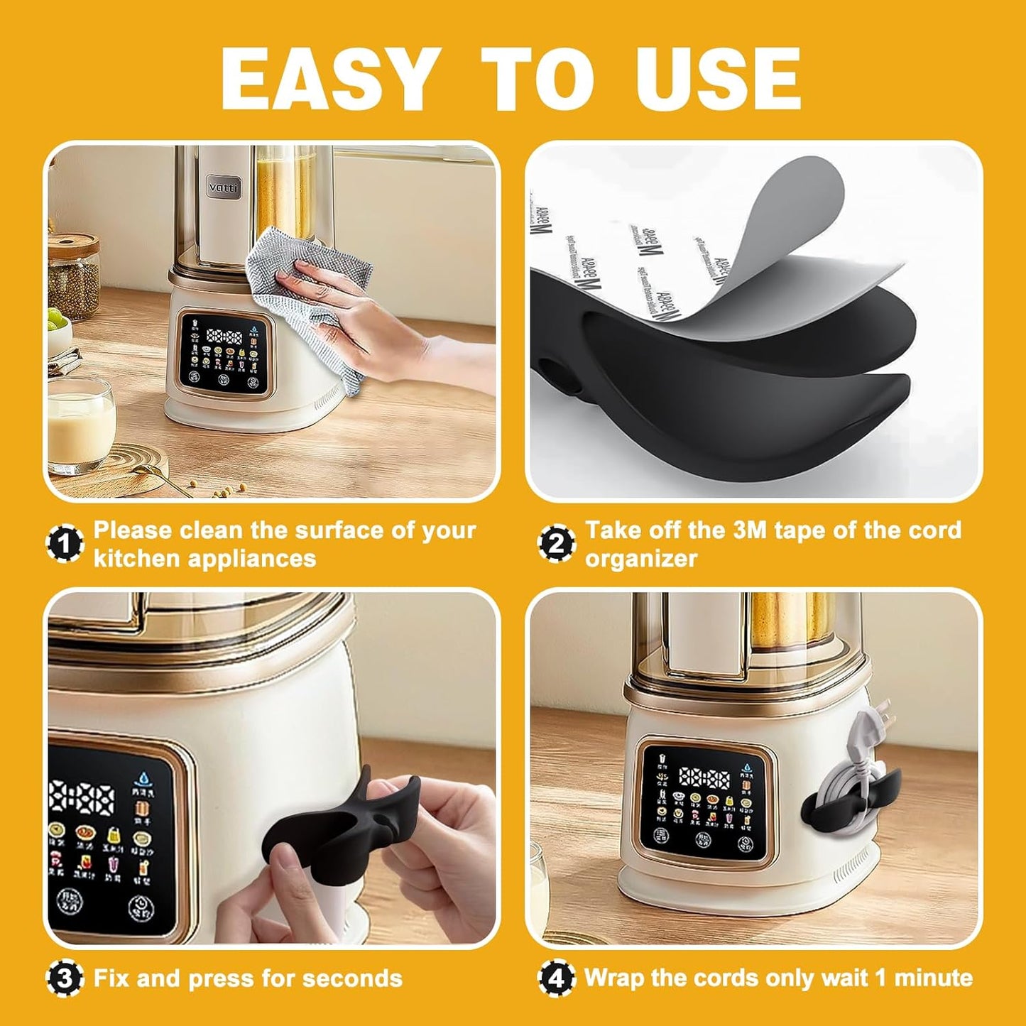Cord Organizer for Appliances, 6PCS Upgraded Kitchen Appliance Cord Organizer Stick On, Wire Organizers, Cord Holders, Command Hooks, Cord Wrapper for Appliances, Pressure Cooker, Mixers