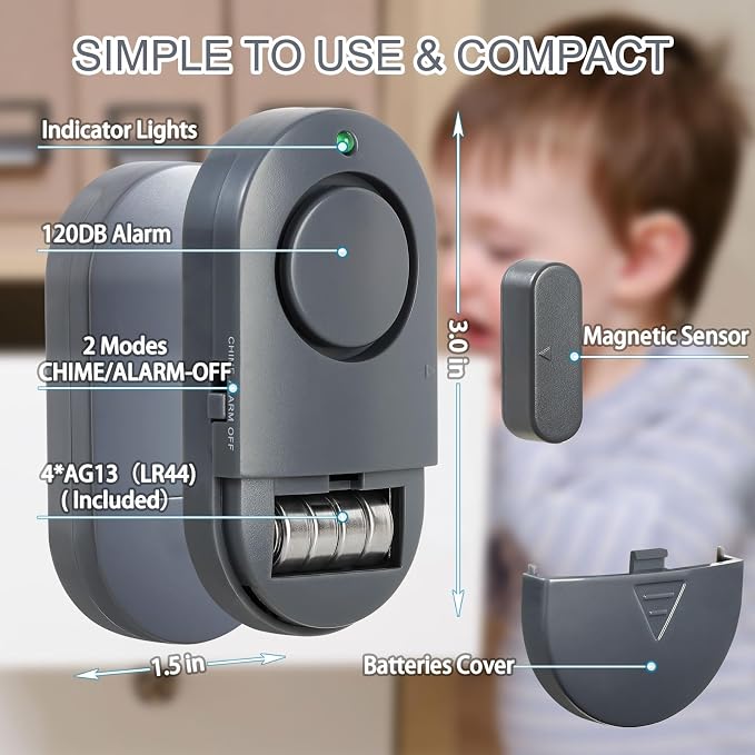 Window Alarm Sensors, 120DB Loud Door Chimes - Image 2