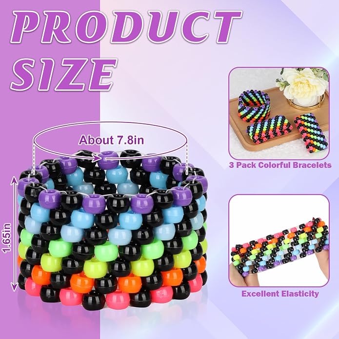 3/6 Pcs Rave Multi-layer Bracelets Stretch Rainbow Bracelets Multi Color Beaded - Image 2