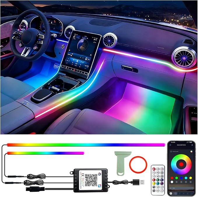 RGB-IC Car Led Strip Lights, Interior Car Lights, App and Remote Control by Latamil
