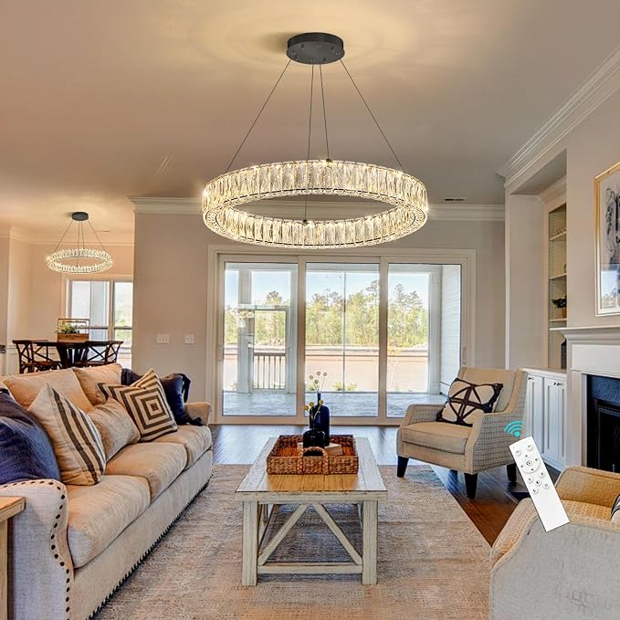 HAIXIANG Modern Crystal Chandelier Dimmable LED Ring Pendant Lights Adjustable by HAIXIANG