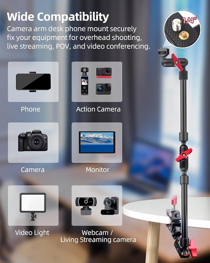 22" Magic Arm w Clamp Mount, Overhead Desk Phone Mount Stand, Adjustable - Image 5