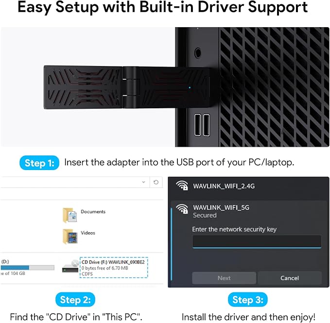USB WiFi Adapter for Desktop PC Laptop, WAVLINK WiFi 7 BE6500 Tri-Band Wireless - Image 5