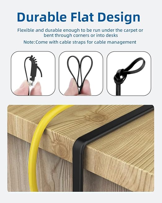 Yauhody CAT 6 Ethernet Cable 3ft 12-Pack Black, High Speed Solid Flat CAT6 - Image 3