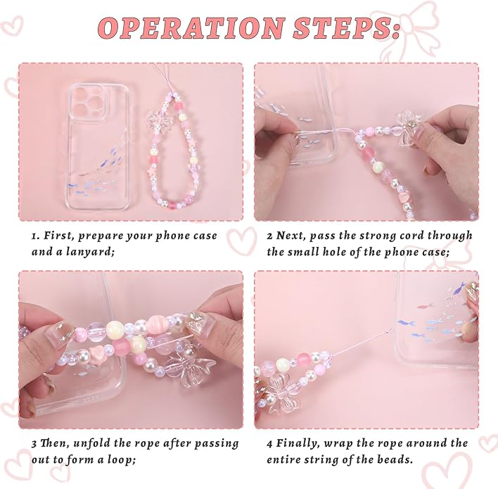 Pink Beaded Phone Wrist Straps, Y2K Phone Case Charms Camera Charm Strap - Image 6