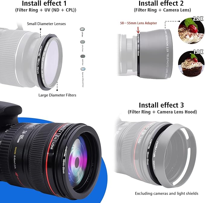 58mm Lens to 55mm Camera Lens Adapter, 58mm-55mm Filter Step-Down Ring - Image 5
