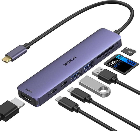 MOKiN 7 in 1 USB C Hub with HDMI, microSD/SD Card Reader, USB 3.0, 100W PD by MOKiN