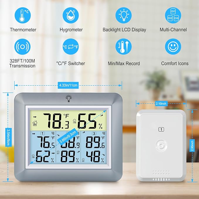 Urageuxy Weather Station Wireless Indoor Outdoor Thermometer - Image 2