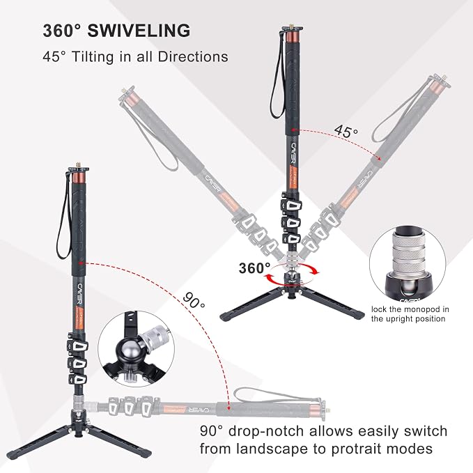 Cayer Carbon Fiber Monopod Leg, 68 Inch Camera Telescopic Video Monopod Tube - Image 3