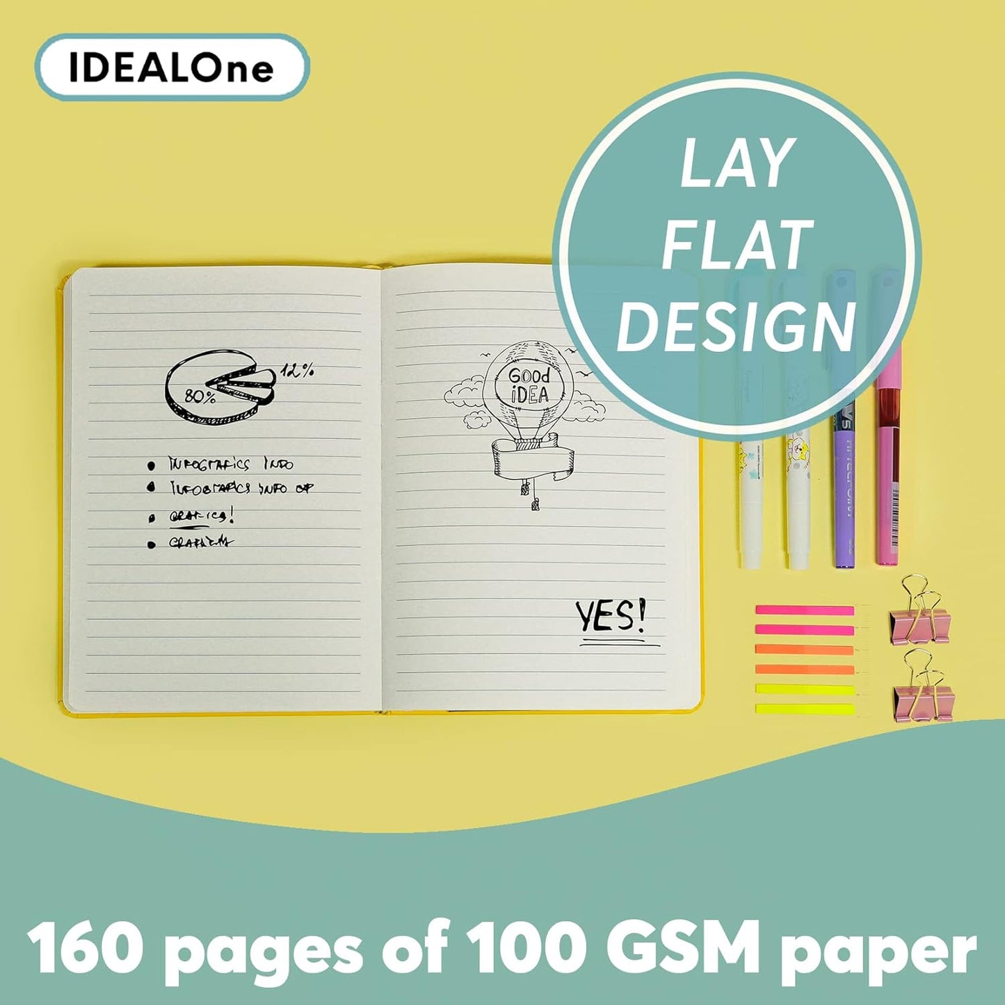 IDEALOne Dotted Hardcover Leather Journal Notebook–A5(5.7x8),College ruled Journaling Notebooks,160page,100GSM Paper,Journal for Women,Men,Notebooks for Work,Journals for Writing(Mustard Yellow)