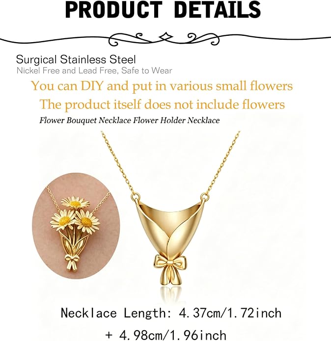 MODRSA DIY Bouquet Gold Necklace Wearable Mini Vase Jewelry Collection Chain - Image 5