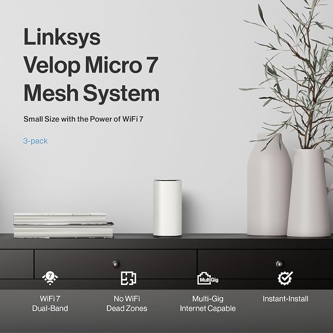 Linksys Velop Micro 7 Dual-Band BE5000 Wi-Fi 7 Mesh System | 4 WiFi Streams up - Image 2