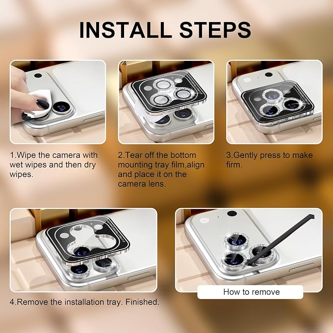Misea Compatible for iPhone 17 Pro/iPhone 17 Pro Max Camera Lens Protector Bling - Image 7