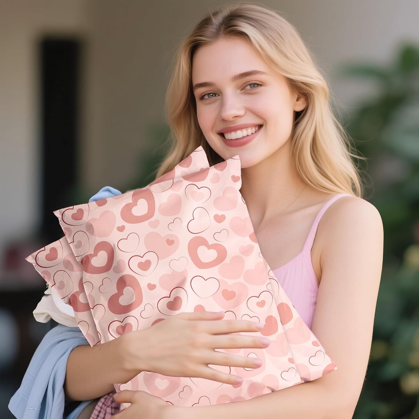 Pink Heart Poly Mailer 10x13 Inch 25 Pcs, Waterproof Shipping Bags for Clothing, Tear-Resistant Mailier Bags, Strong Mailing Bags with Self-Seal