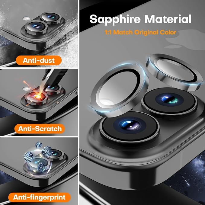 Camera Lens Protector for iPhone 17/16/16 Plus, Tempered Glass Metal Individual - Image 3