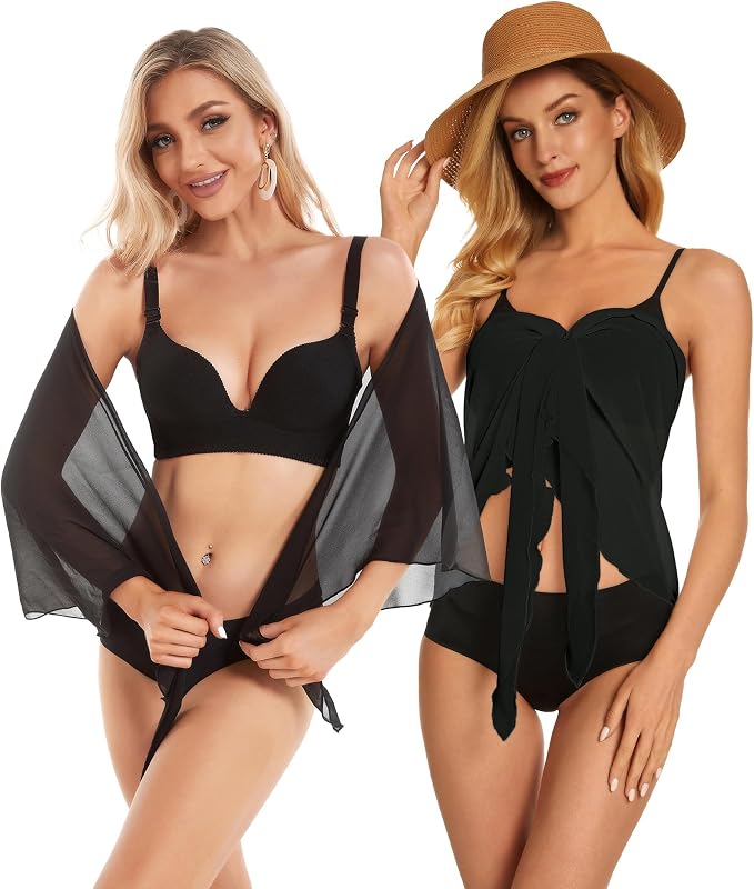 CHICGAL 2 Pieces Women Beach Sarong Bathing Suit Wrap Skirt Sheer Bikini - Image 7