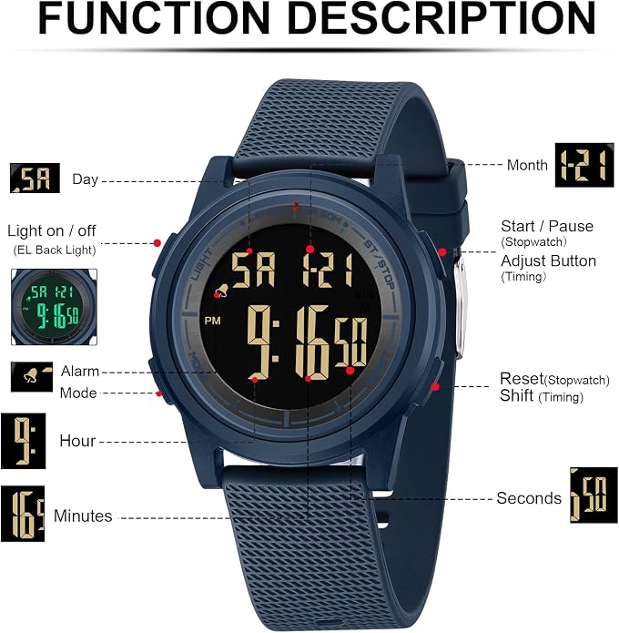 HANPOSH Mens Digital Watch Ultra Thin Minimalist Sports Waterproof Outdoor LED - Image 5
