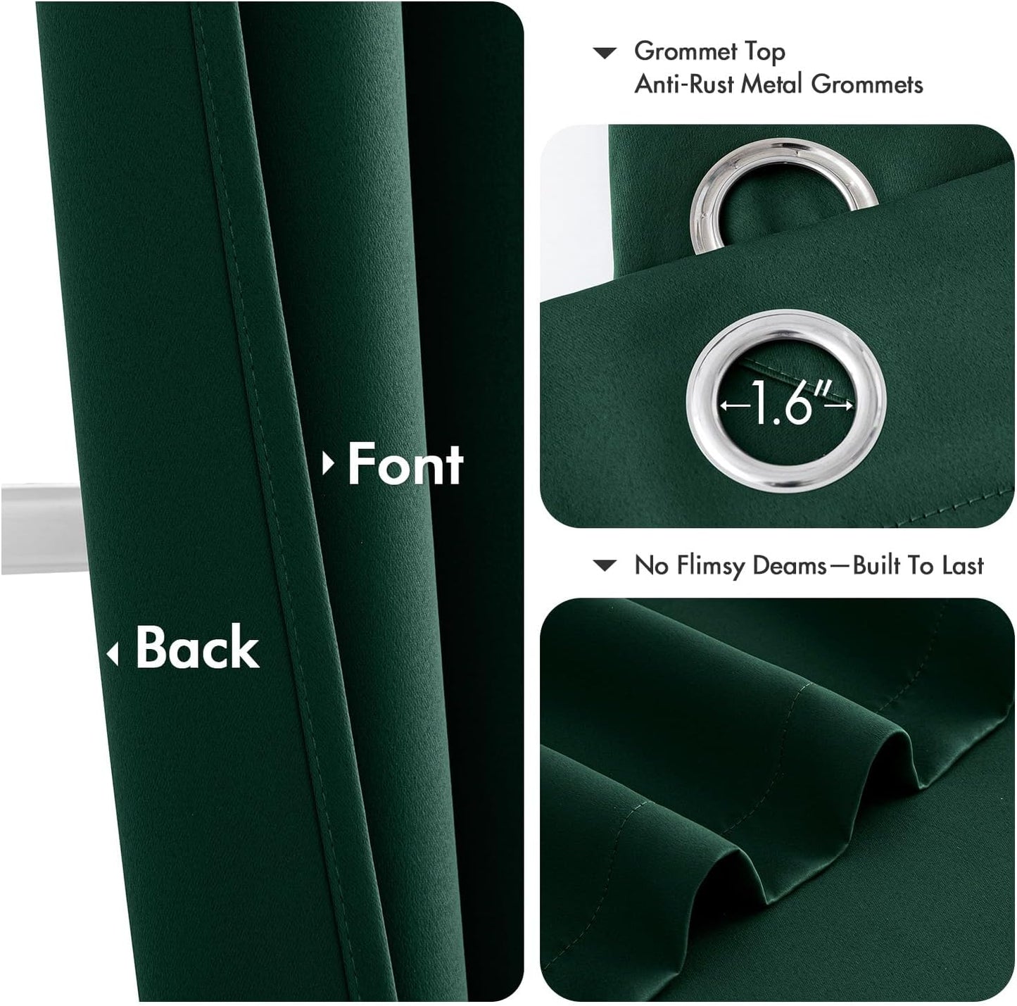 MIULEE Hunter Green Blackout Curtains - Thermal Insulated Bedroom Curtains Room Darkening Drapes for Living Room Kitchen Grommet Top Light Blocking Window Treatment, 40 x 54 Inches Long, 2 Panels