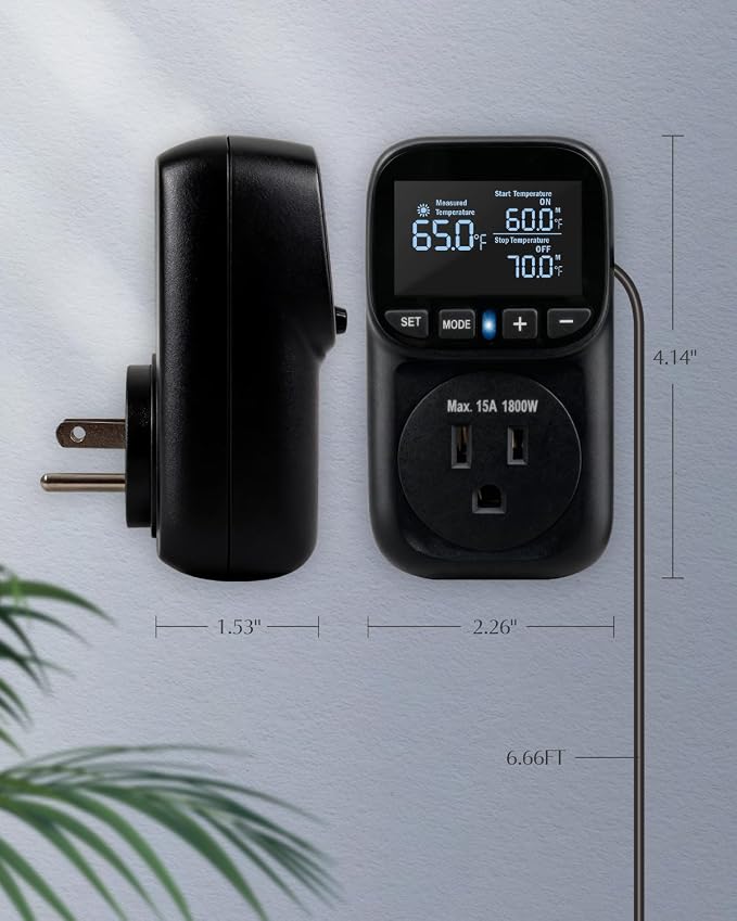 Temperature Controlled Outlet, Heavy Duty 15A 1800W Heating Cooling Thermostat - Image 5