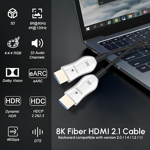 8K Fiber Optic HDMI 2.1 Cable 40ft, Long Active HDMI Cable, High Speed Fiber - Image 2