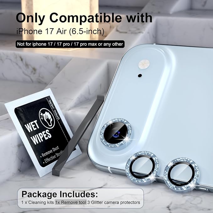 Choiche Compatible for iPhone 17 Air Camera Lens Protector Bling, 9H Tempered - Image 2