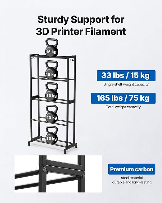 VEVOR 3D Printer Filament Storage Rack, 5 Tier Heavy Duty Storage Shelves - Image 2
