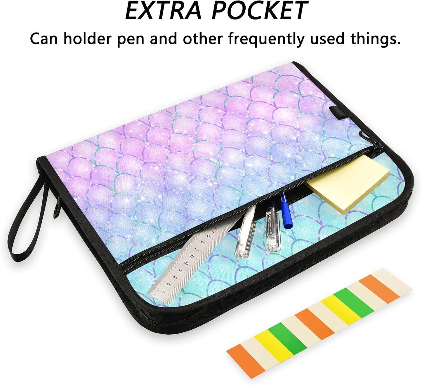 Gredecor Pink Blue Mermaid Scales Expanding File Folder 13 Pockets Magic Glitter Shimmer Expandable Filing Folders Accordion Document Files Organizer for A4 Letter Size Paper