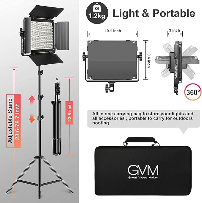 GVM RGB LED Video Light with Bluetooth Control, 360° Full Color 1000D PRO Video - Image 6