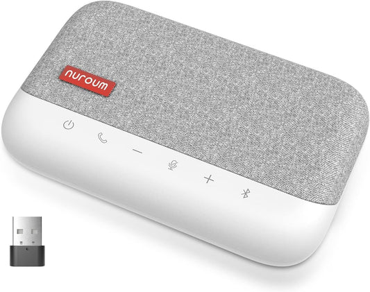 NUROUM A15 Bluetooth Conference Speaker and Microphone, 360° Voice Pick up & Noise Canceling Computer Speakerphone with 4 MEMS Mics, Daisy Chain, w/Dongle, USB Plug & Play