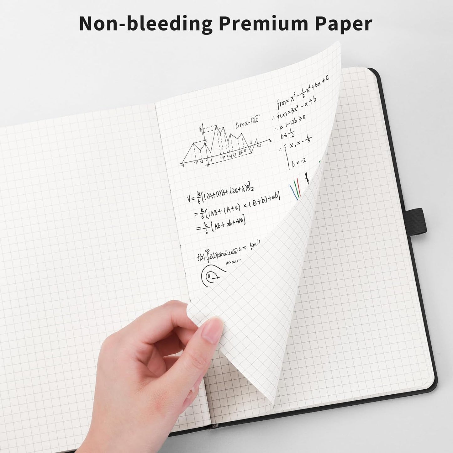 RETTACY Graph Grid Paper Notebook, 2-Pack, 192 Pages per Pack, A5 Medium Size (5.7'' x 8.3''), Leather Hardcover, 100 GSM Thick Paper, for School, Students, Math, Engineering (Black & Brown)