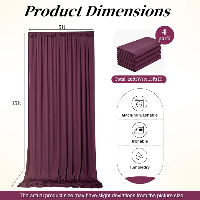 20ft x 15ft Burgundy Backdrop Curtains - Image 7