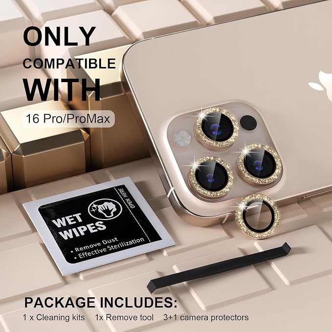 Misea Compatible for iPhone 16 Pro/iPhone 16 Pro Max Camera Lens Protector Bling - Image 2