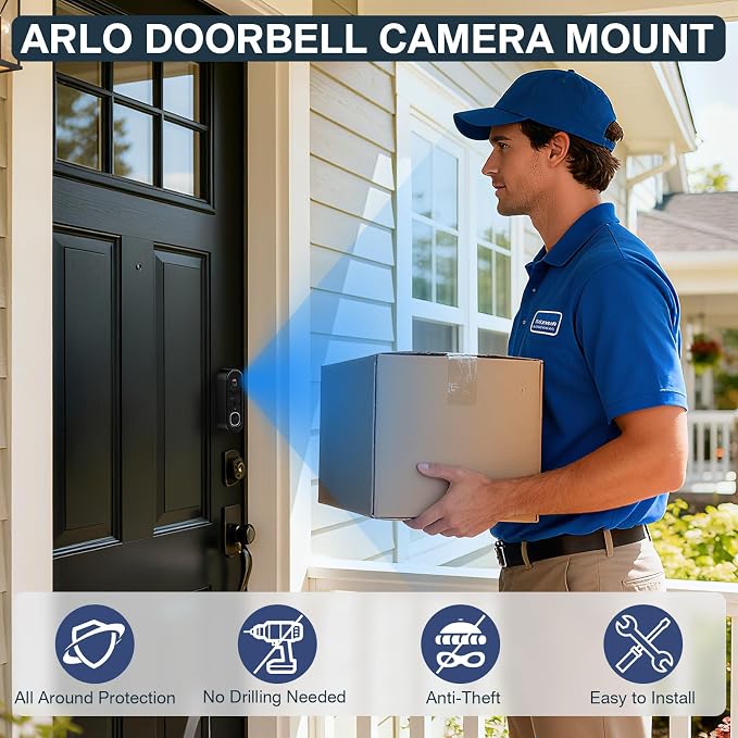 Adhesive Doorbell Camera Mount for Arlo Video Doorbell 2K, No-Drill Mounting - Image 6