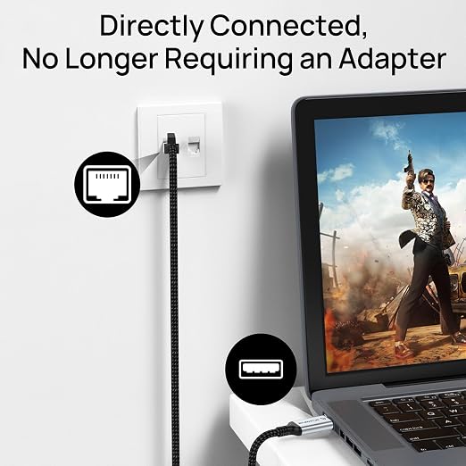 USB to Ethernet Cable 3.3 FT, USB 3.0 A to RJ45 Male Nylon Adapters, Gigabit - Image 3