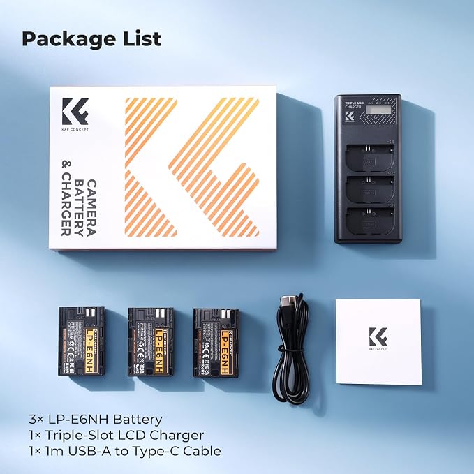K&F CONCEPT 2600mAh LP-E6NH Battery and 3-Slot Battery Charger Compatible - Image 8