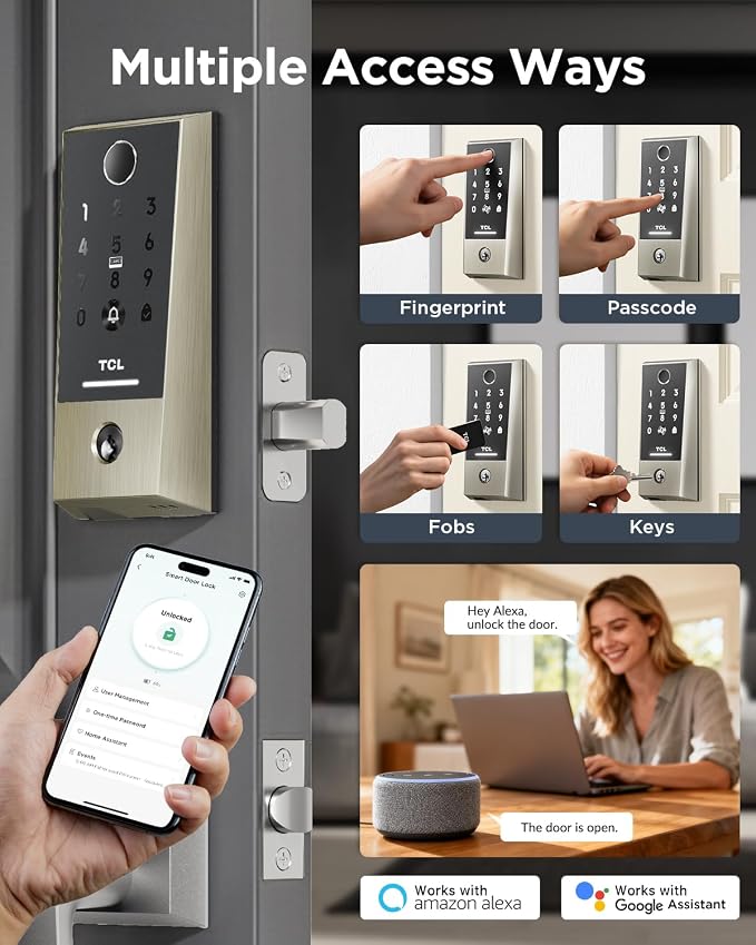 TCL Smart Lock D2 Plus, Keyless Entry Fingerprint Door Lock, Touchscreen Keypad - Image 4